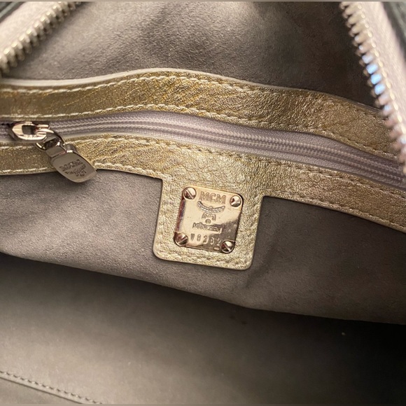 MCM Black Canvas, Snakeskin Embossed and Leather Princess Lion Boston Bag - Picture 6 of 12